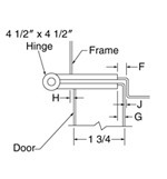 top down diagram of 4-1/2-inch hinge, strike, and frame for 1-3/4-inch doors