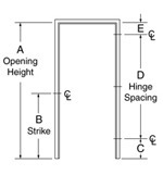 basic labeled diagram of door opening height, strike, and hinge spacing