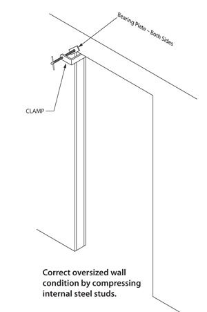 illustration of internal steel stud compression to fix door frame gap