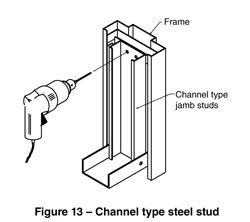 diagram of channel type steel stud with frame and channel type jamb studs labeled