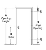 basic labeled diagram of door opening height, strike, and hinge spacing