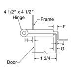 top down diagram of 4-1/2-inch hinge, strike, and frame for 1-3/4-inch doors