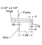 top down diagram of 3-1/2-inch hinge, strike, and frame for 1-3/8-inch doors