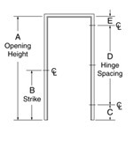 basic labeled diagram of door opening height, strike, and hinge spacing