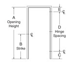 basic labeled diagram of door opening height, strike, and hinge spacing