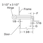 top down diagram of 3-1/2-inch hinge, strike, and frame for 1-3/8-inch doors