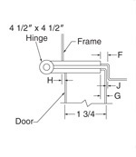 top down diagram of 4-1/2-inch hinge, strike, and frame for 1-3/4-inch doors