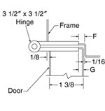 top down diagram of 3-1/2-inch hinge, strike, and frame for 1-3/8-inch doors