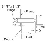 top down diagram of 3-1/2-inch hinge, strike, and frame for 1-3/8-inch doors