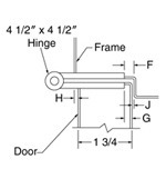 top down diagram of 4-1/2-inch hinge, strike, and frame for 1-3/4-inch doors