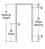 basic labeled diagram of door opening height, strike, and hinge spacing