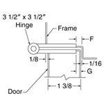 top down diagram of 3-1/2-inch hinge, strike, and frame for 1-3/8-inch doors