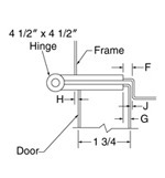 top down diagram of 4-1/2-inch hinge, strike, and frame for 1-3/4-inch doors