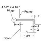 top down diagram of 4-1/2-inch hinge, strike, and frame for 1-3/4-inch doors