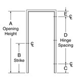 basic labeled diagram of door opening height, strike, and hinge spacing