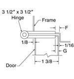 top down diagram of 3-1/2-inch hinge, strike, and frame for 1-3/8-inch doors