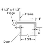 top down diagram of 4-1/2-inch hinge, strike, and frame for 1-3/4-inch doors