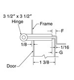 top down diagram of 3-1/2-inch hinge, strike, and frame for 1-3/8-inch doors