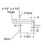 top down diagram of 4-1/2-inch hinge, strike, and frame for 1-3/4-inch doors