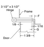 top down diagram of 3-1/2-inch hinge, strike, and frame for 1-3/8-inch doors