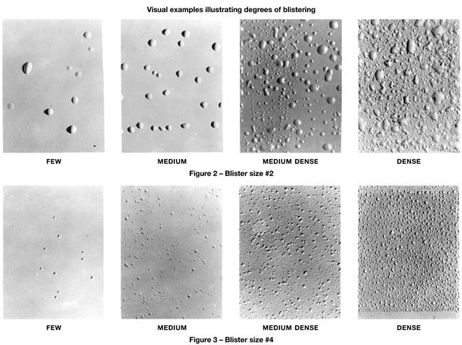 8 photos illustrating various degrees of blistering