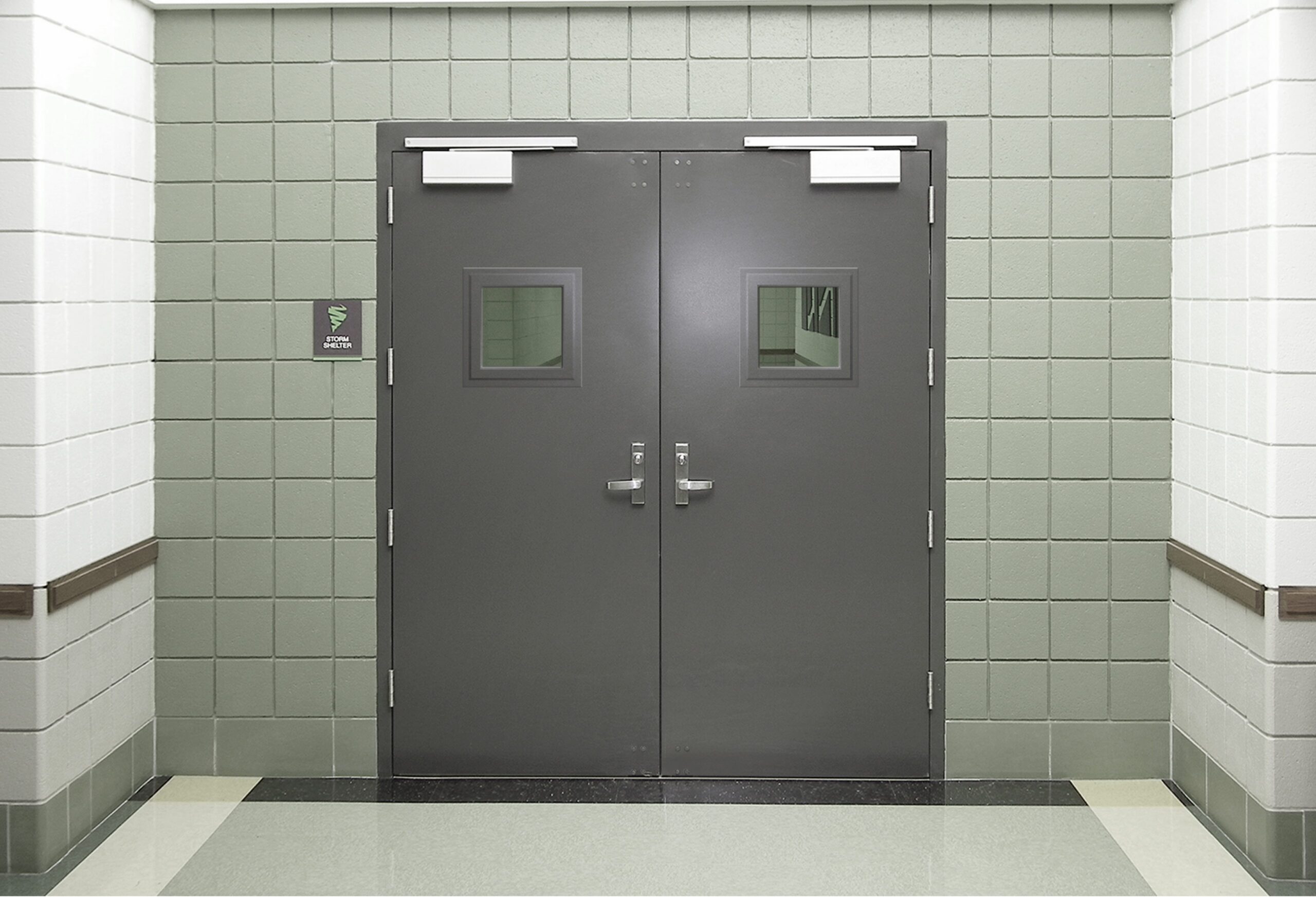 Storm shelter steel doors with vision lites