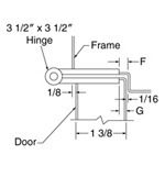top down diagram of 3-1/2-inch hinge, strike, and frame for 1-3/8-inch doors