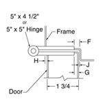 top down diagram of 5-inch hinge, strike, and frame for 1-3/4-inch doors