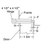 top down diagram of 4-1/2-inch hinge, strike, and frame for 1-3/4-inch doors