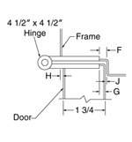 top down diagram of 4-1/2-inch hinge, strike, and frame for 1-3/4-inch doors