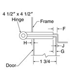 top down diagram of 4-1/2-inch hinge, strike, and frame for 1-3/4-inch doors
