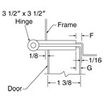 top down diagram of 3-1/2-inch hinge, strike, and frame for 1-3/8-inch doors