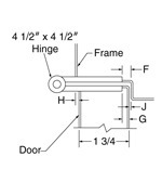 top down diagram of 4-1/2-inch hinge, strike, and frame for 1-3/4-inch doors
