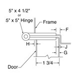 top down diagram of 5-inch hinge, strike, and frame for 1-3/4-inch doors